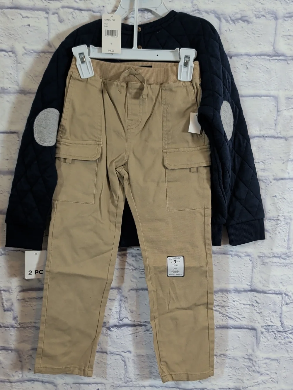 7 For All Mankind NWT Boys Navy Quilted Crewneck & Twill Pant Set - Size 6